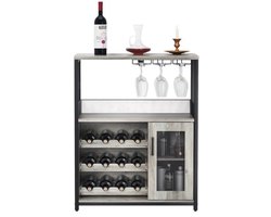 Barkast – Drankkast – Wijnkast – Buffetkast – Keukenopberger – Met Wijnrek – 3 Laags – MDF Metalen Mesh Deur – Compact 69x35x92 cm