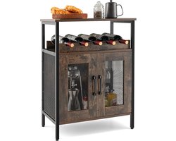 Barkast met Opbergrek, Wijnbar kast, Drankkast met Uitneembare Flessenhouder en Glazenhouder, Industriële Buffetkast voor de Keuken