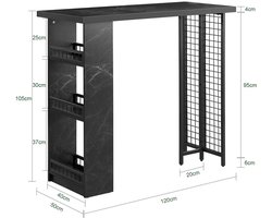 Barkast – Wijnkast – Drankkast – Barwagen – Wijnrek – Industrieel Design – Marmer Look – Zwart Metalen Frame – 120x50x105 cm – 3 Opbergrekken