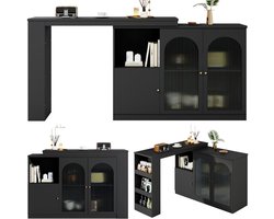 Barkast – Wijnkast – Drankkast – Keukentrolley – Barmeubel – 360° Draaiend Blad – Verstelbare Planken – Zwart – 120x40x97 cm – Duurzaam & Compact