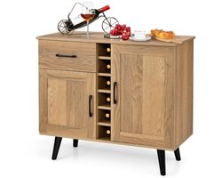 Barkast - Wijnrek - Keukentrolley - Wijnkast - Drankkast - 100 x 35 x 101 cm - Wijnfleshouder - Wijnglazenhouder - Donkerbruin