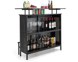 Barkast - Wijnrek - Keukentrolley - Wijnkast - Drankkast - 120 x 50 x 106,5 cm - Wijnfleshouder - Wijnglazenhouder - Donkerbruin