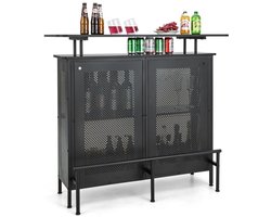 Barkast - Wijnrek - Keukentrolley - Wijnkast - Drankkast - 120 x 50 x 106,5 cm - Wijnfleshouder - Wijnglazenhouder - Zwart
