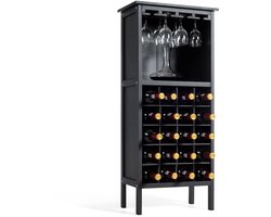 Barkast - Wijnrek - Keukentrolley - Wijnkast - Drankkast - 42 x 24,5 x 96cm - Wijnfleshouder - Wijnglazenhouder - Zwart