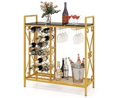Barkast - Wijnrek - Keukentrolley - Wijnkast - Drankkast - 93 x 38 x 102 cm - Wijnfleshouder - Wijnglazenhouder - Goud