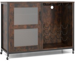 Barkast - Wijnrek - Keukentrolley - Wijnkast - Serveerwagen - 108 x 40 x 81 cm - Wijnfleshouder - Wijnglazenhouder - Bruin