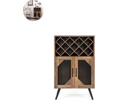 Barkast - Wijnrek - Keukentrolley - Wijnkast - Serveerwagen - 59,5 x 35 x 93,5 cm - Wijnfleshouder - Wijnglazenhouder - Donkerbruin