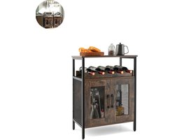 Barkast - Wijnrek - Keukentrolley - Wijnkast - Serveerwagen - 60 x 34 x 79 cm - Wijnfleshouder - Wijnglazenhouder - Donkerbruin