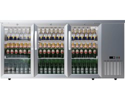 Barkoelkast met hoge capaciteit 516L - 3 scharnierende glazen deuren roestvrij staal - lage zijkoeling - 470 flessen - CS-526HR
