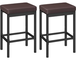 Barkruk 2-delige set, barstoel voor de keuken, keukenkruk, 5 cm goed gevoerde zitting, 63 cm hoog, eenvoudige montage, voor keuken, restaurant, cafetaria, toonbank, bruin en zwart