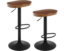 Barkruk, 2-delige set, kruk, in hoogte verstelbaar, draaibaar, met zadelzitting en voetensteun, draaikruk van massief hout, metaal, keukenkruk, make-upkruk, werkkruk, bruin, BH413br-2