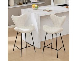 Barkruk 2 Stuks – Moderne Barkrukken met Rugleuning – Zachte Chenille Bekleding – Stevig Metalen Frame – Havermout – Keuken Eiland, Bar en Eethoek – Hoge Keukenstoel