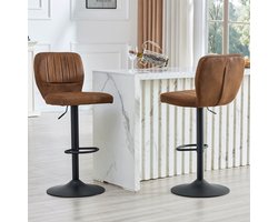 Barkruk 62-83cm - Hoogteverstelbaar - 360° draaibaar - Met rugleuning & voetsteun - Ergonomisch - Vintage kunstleer industriële stijl bruin-zwart
