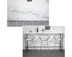 Barkruk 75 cm – Mobili Bella Milano Luxe Barstoel met Rugleuning, Voetensteun en Gewatteerde Linnen Zitting – Witte Barkruk voor Keukeneiland, Bartafel, Keuken, Eetkamer en Horeca – Metalen Onderstel – Max. 150 kg – Mobili Bella