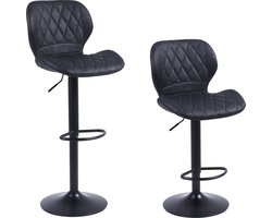 Barkruk Alice zwart - Barkrukken set van 2 - Barstoel Kruk - Barstoelen met rugleuning - Keukenstoel - Industrieel