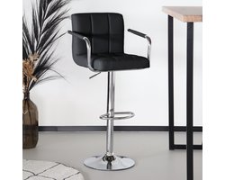 Barkruk Anel met armleuning: zwart leder barstoel