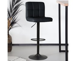 Barkruk Anel met rugleuning: zwart leder barstoel met zwart onderstel