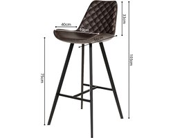 Barkruk Anthony Donkerbruin - Kunstleer - Set van 2 - Met rugleuning - Zithoogte 75 cm - Zitdiepte 40 cm