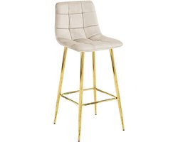 Barkruk ARCETO - Beige Velvet, Gouden Metalen Poten, 76 cm Zithoogte, Rugleuning, Ergonomisch Ontwerp, Max. 120 kg