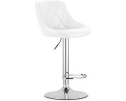 Barkruk AREX - Kunstleer Wit, Chromen Basis, Rugleuning, Modern Design, Hoogte Verstelbaar, 360° Draaibaar, Max. 120 kg