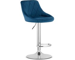 Barkruk AREX - Velvet Blauw, Chromen Basis, Rugleuning, Modern Design, Hoogte Verstelbaar, 360° Draaibaar, Max. 120 kg