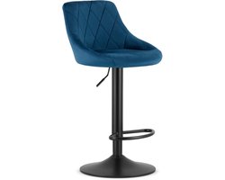Barkruk AREX - Velvet Blauw, Mat Zwarte Basis, Rugleuning, Modern Design, Hoogte Verstelbaar, 360° Draaibaar, Max. 120 kg