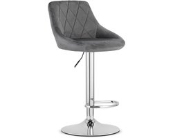 Barkruk AREX - Velvet Grijs, Chromen Basis, Rugleuning, Modern Design, Hoogte Verstelbaar, 360° Draaibaar, Max. 120 kg