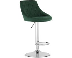 Barkruk AREX - Velvet Groen, Chromen Basis, Rugleuning, Modern Design, Hoogte Verstelbaar, 360° Draaibaar, Max. 120 kg
