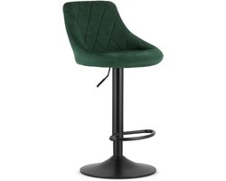 Barkruk AREX - Velvet Groen, Mat Zwarte Basis, Rugleuning, Modern Design, Hoogte Verstelbaar, 360° Draaibaar, Max. 120 kg