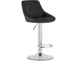Barkruk AREX - Velvet Zwart, Chromen Basis, Rugleuning, Modern Design, Hoogte Verstelbaar, 360° Draaibaar, Max. 120 kg