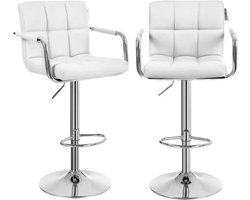 Barkruk – Barkrukken Set Van 2 – Barkrukken Met Rugleuning – Barkrukken – Verstelbaar - Kunstleer – Wit