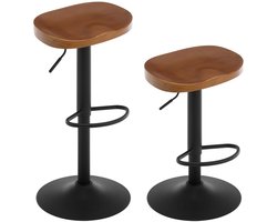 Barkruk - Barkrukken - Set van 2 - Hout - 360° Draaibaar - Met Voetsteun - Zwart