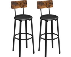 Barkruk - Barstoel - Barkruk met voetensteun - Barkruk met rugleuning - Barkrukken - Barstoelen - Barkruk industrieel - Set van 2 - Bruin - Zwart