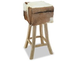 Barkruk | Barstoel | Hoge stoel geitenleer en massief teakhout