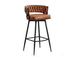 Barkruk - Barstoel - Kruk - Gevoerde barkruk - Geweven rugleuning - Geschikt voor keukeneiland, bar, café - Bruin