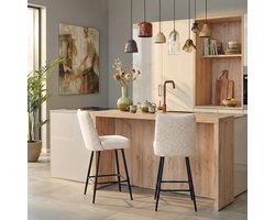 Barkruk Becca - Crème Textiel Zwart Metaal - Modern & Comfortabel