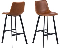 Barkruk Cognac Kunstleer - Zithoogte 76,5cm - Regina - Giga Living - Set van 2