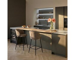 Barkruk Connor – Cognac Textiel & Zwart Metaal – Industrieel & Comfortabel