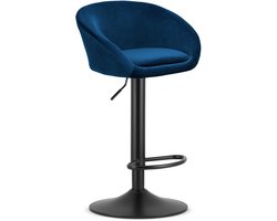 Barkruk EAST – Velvet Donkerblauw - Zwarte Basis - Rugleuning, Verstelbare Hoogte, 360° Draaibaar, Comfortabele Voetsteun, Modern Design, Max. 110 kg