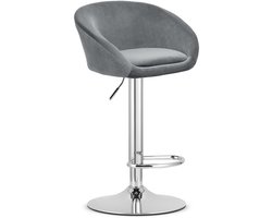 Barkruk EAST – Velvet Grijs - Chromen Basis - Rugleuning, Verstelbare Hoogte, 360° Draaibaar, Comfortabele Voetsteun, Modern Design, Max. 110 kg
