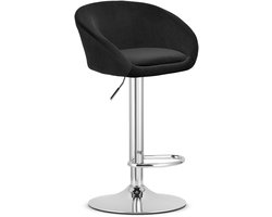 Barkruk EAST – Velvet Zwart - Chromen Basis - Rugleuning, Verstelbare Hoogte, 360° Draaibaar, Comfortabele Voetsteun, Modern Design, Max. 110 kg