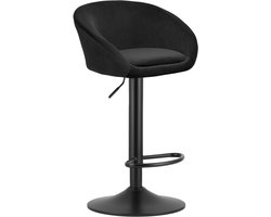 Barkruk EAST – Velvet Zwart - Zwarte Basis - Rugleuning, Verstelbare Hoogte, 360° Draaibaar, Comfortabele Voetsteun, Modern Design, Max. 110 kg