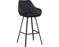 Barkruk Elise velvet zwart draaibaar met armleuning