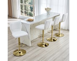 Barkruk - Ergonomische Draaibare Barkruk - Met Rugleuning En Voetsteun - Voor Keuken, Bar En Bistro - Kunstleer En Metaal - Wit Goud