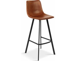 Barkruk Ferry Cognac - Kunstleer - Set van 2 - Met rugleuning - Zithoogte 78 cm - Zitdiepte 35 cm