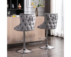 Barkruk fluweel set van 2 – In hoogte verstelbaar met leeuwenring – 62×50×124 cm – Luxe gevoerde barstoelen met rugleuning & 360° draaifunctie – Zwart – Altameubel