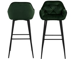 Barkruk Groen Velvet - 53x52x104cm - Zithoogte 65cm - Incl. Rugleuning