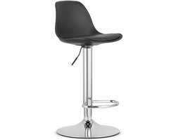 Barkruk HOGA - Zwart Kunstleer met Chromen Basis, Laag Rugleuning, Verstelbare Zithoogte, 360° Draaibaar, Max. 120 kg