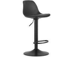 Barkruk HOGA - Zwart Kunstleer met Zwarte Basis, Laag Rugleuning, Verstelbare Zithoogte, 360° Draaibaar, Max. 120 kg
