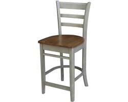 Barkruk Hout - Keukenkruk Kruk - Aanrecht Zitten - Massief Hardhout - 24 inch Zithoogte - Gedistresseerd Hickory/Steen